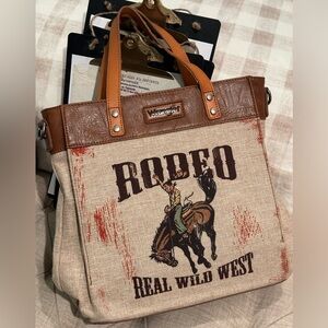 Wrangler Rodeo Canvas Tote - Brown and Cream